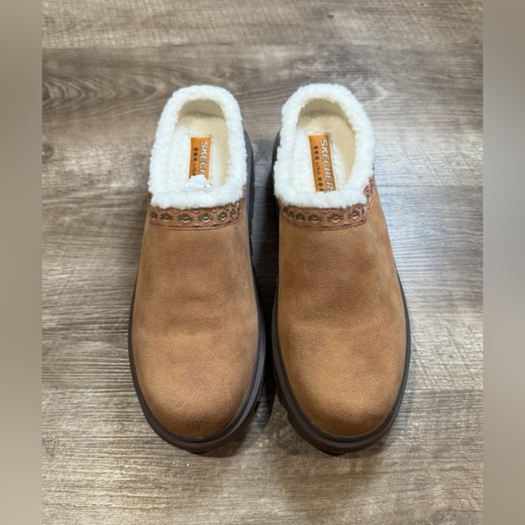 Skechers shindigs Womens size 10 shoes brown suede chunky Y2k lined slippers - Picture 1 of 9